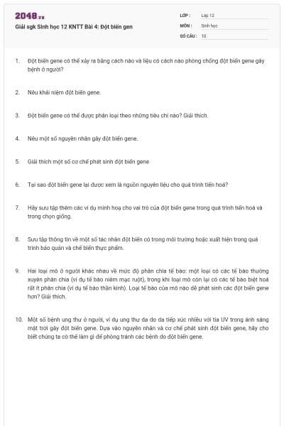 Giải sgk Sinh học 12 KNTT Bài 4: Đột biến gen