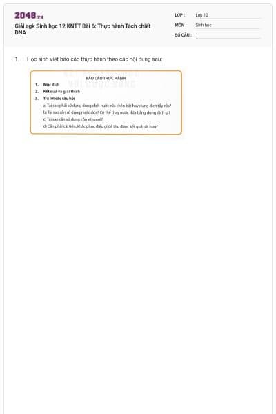 Giải sgk Sinh học 12 KNTT Bài 6: Thực hành Tách chiết DNA