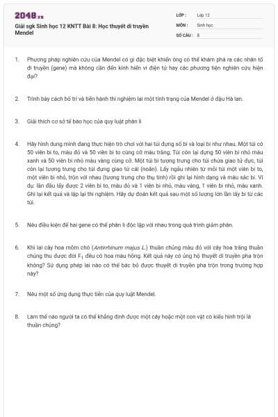 Giải sgk Sinh học 12 KNTT Bài 8: Học thuyết di truyền Mendel