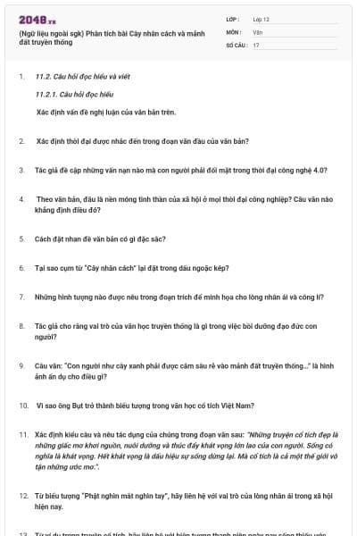 (Ngữ liệu ngoài sgk) Phân tích bài  Cây nhân cách và mảnh đất truyền thống