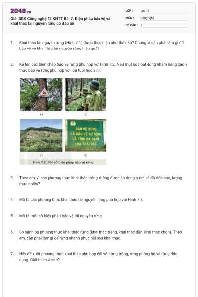 Giải SGK Công nghệ 12 KNTT Bài 7. Biện pháp bảo vệ và khai thác tài nguyên rừng có đáp án