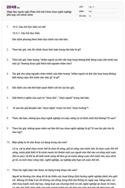 (Ngữ liệu ngoài sgk) Phân tích bài Cách chọn nghề nghiệp phù hợp với chính mình