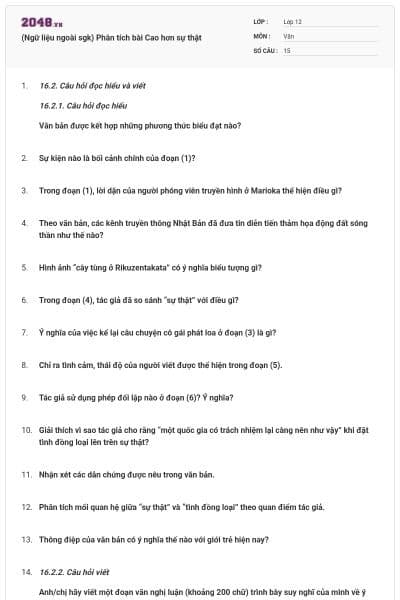 (Ngữ liệu ngoài sgk) Phân tích bài Cao hơn sự thật