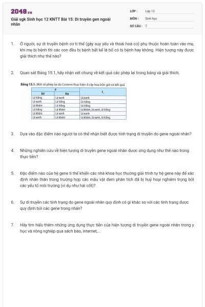 Giải sgk Sinh học 12 KNTT Bài 15: Di truyền gen ngoài nhân