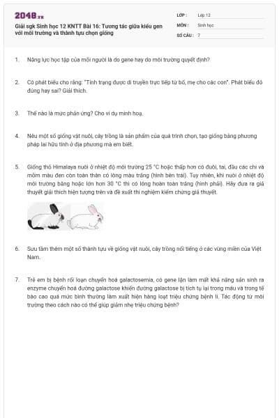 Giải sgk Sinh học 12 KNTT Bài 16: Tương tác giữa kiểu gen với môi trường và thành tựu chọn giống