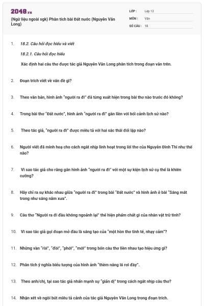 (Ngữ liệu ngoài sgk) Phân tích bài Đất nước (Nguyễn Văn Long)