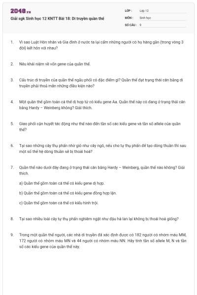 Giải sgk Sinh học 12 KNTT Bài 18: Di truyền quần thể