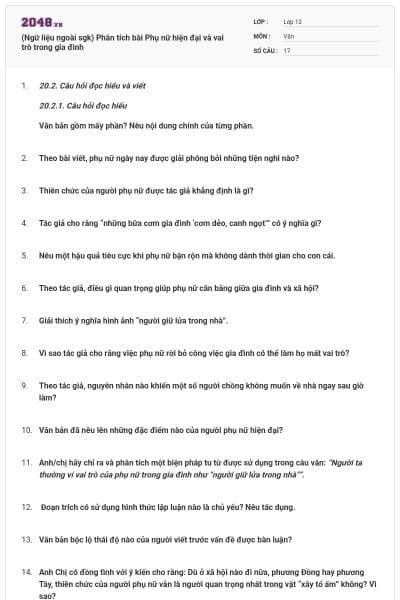 (Ngữ liệu ngoài sgk) Phân tích bài Phụ nữ hiện đại và vai trò trong gia đình