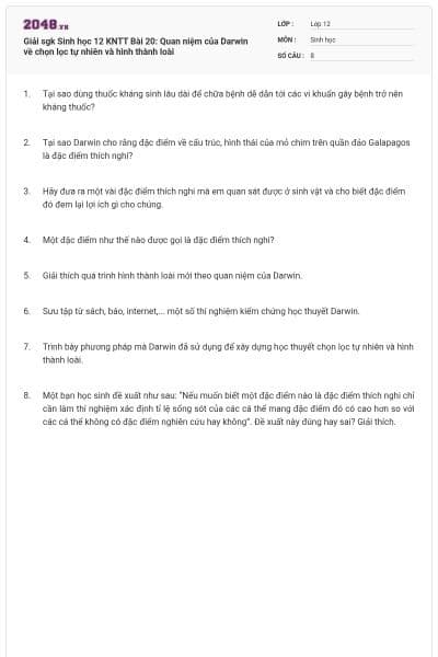 Giải sgk Sinh học 12 KNTT Bài 20: Quan niệm của Darwin về chọn lọc tự nhiên và hình thành loài