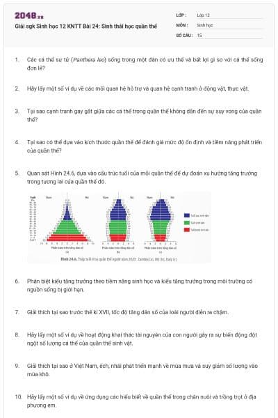 Giải sgk Sinh học 12 KNTT Bài 24: Sinh thái học quần thể