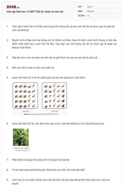 Giải sgk Sinh học 12 KNTT Bài 26: Quần xã sinh vật