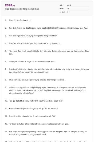 (Ngữ liệu ngoài sgk) Đồng dao một thưở