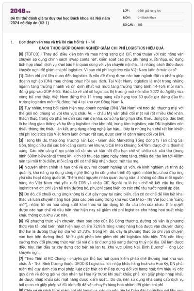 Đề thi thử đánh giá tư duy Đại học Bách khoa Hà Nội năm 2024 có đáp án (Đề 1)