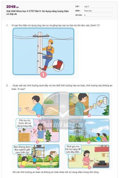 Giải SGK Khoa học 5 CTST Bài 9: Sử dụng năng lượng điện có đáp án