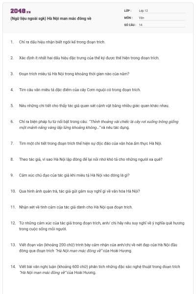 (Ngữ liệu ngoài sgk) Hà Nội man mác đông về