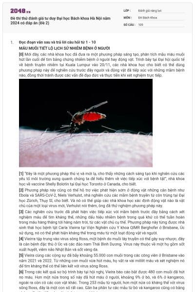 Đề thi thử đánh giá tư duy Đại học Bách khoa Hà Nội năm 2024 có đáp án (Đề 2)