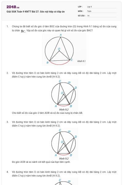 Giải SGK Toán 9 KNTT Bài 27. Góc nội tiếp có đáp án