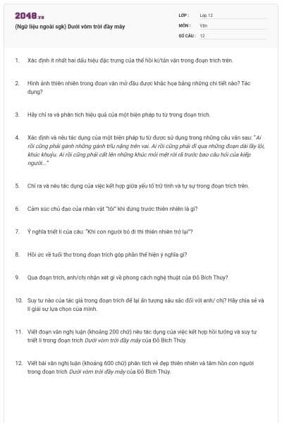 (Ngữ liệu ngoài sgk) Dưới vòm trời đầy mây