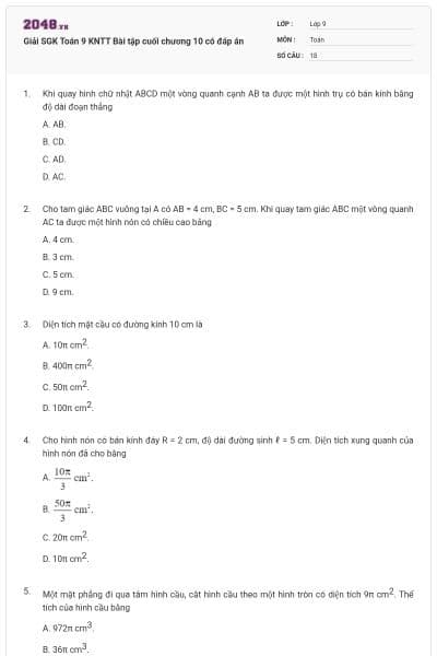 Giải SGK Toán 9 KNTT Bài tập cuối chương 10 có đáp án