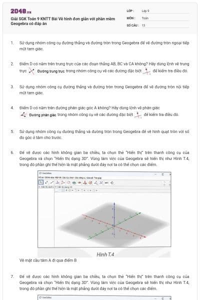 Giải SGK Toán 9 KNTT Bài Vẽ hình đơn giản với phần mềm Geogebra có đáp án