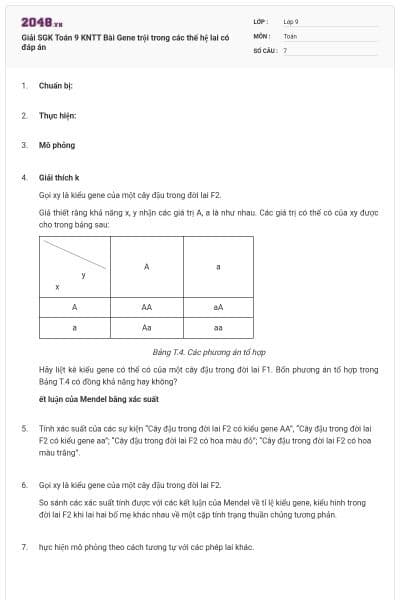 Giải SGK Toán 9 KNTT Bài Gene trội trong các thế hệ lai có đáp án