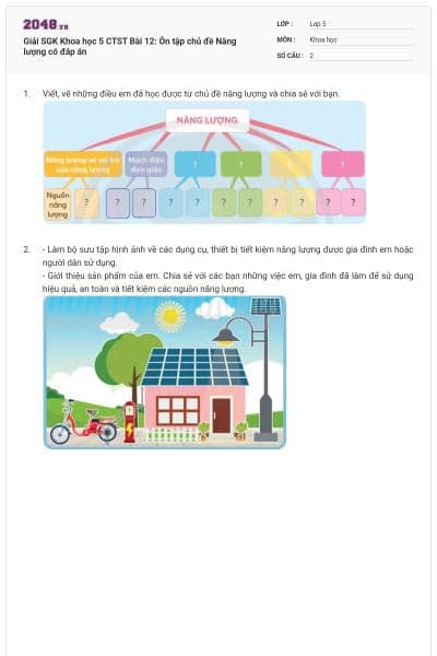 Giải SGK Khoa học 5 CTST Bài 12: Ôn tập chủ đề Năng lượng có đáp án