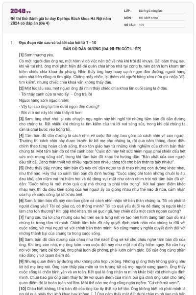 Đề thi thử đánh giá tư duy Đại học Bách khoa Hà Nội năm 2024 có đáp án (Đề 4)