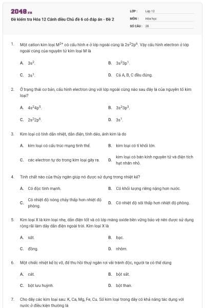 Đề kiểm tra Hóa 12 Cánh diều Chủ đề 6 có đáp án - Đề 2