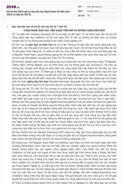 Đề thi thử đánh giá tư duy Đại học Bách khoa Hà Nội năm 2024 có đáp án (Đề 5)