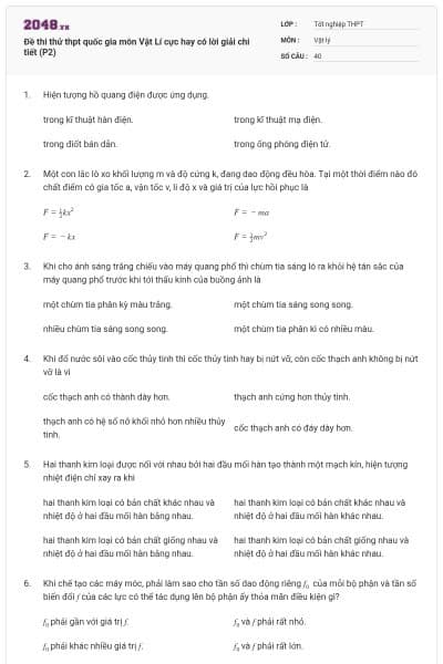 Đề thi thử thpt quốc gia môn Vật Lí cực hay có lời giải chi tiết (P2)