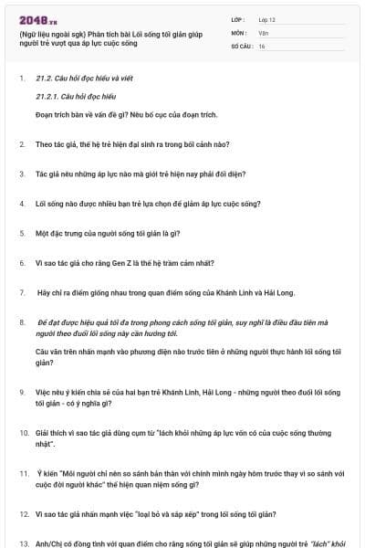 (Ngữ liệu ngoài sgk) Phân tích bài Lối sống tối giản giúp người trẻ vượt qua áp lực cuộc sống