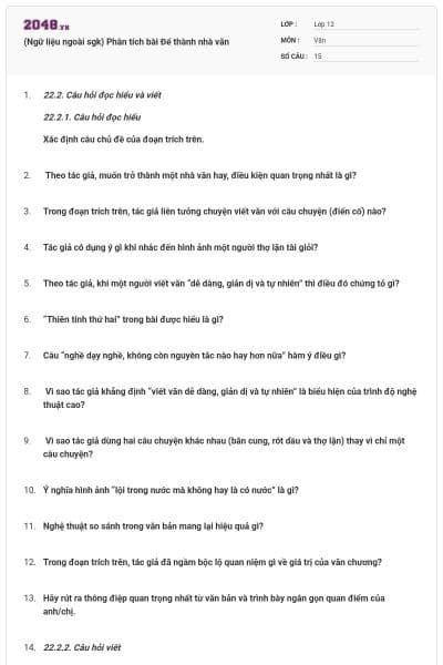 (Ngữ liệu ngoài sgk) Phân tích bài Để thành nhà văn