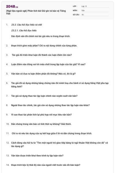 (Ngữ liệu ngoài sgk) Phân tích bài Giữ gìn và bảo vệ Tiếng Việt