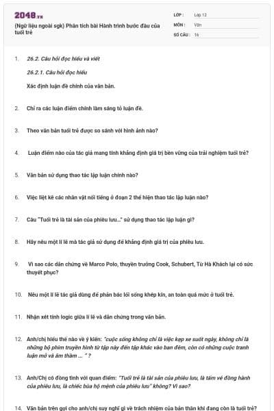 (Ngữ liệu ngoài sgk) Phân tích bài Hành trình bước đầu của tuổi trẻ