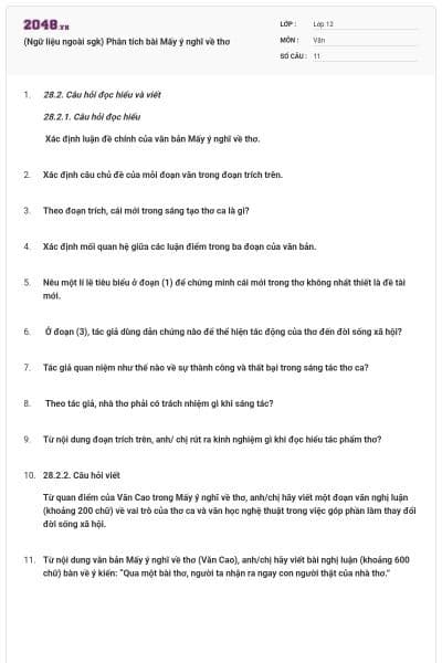 (Ngữ liệu ngoài sgk) Phân tích bài Mấy ý nghĩ về thơ