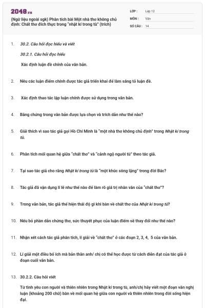 (Ngữ liệu ngoài sgk) Phân tích bài Một nhà thơ không chủ định: Chất thơ đích thực trong “nhật kí trong tù” (trích)
