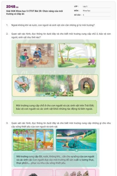 Giải SGK Khoa học 5 CTST Bài 28: Chức năng của môi trường có đáp án