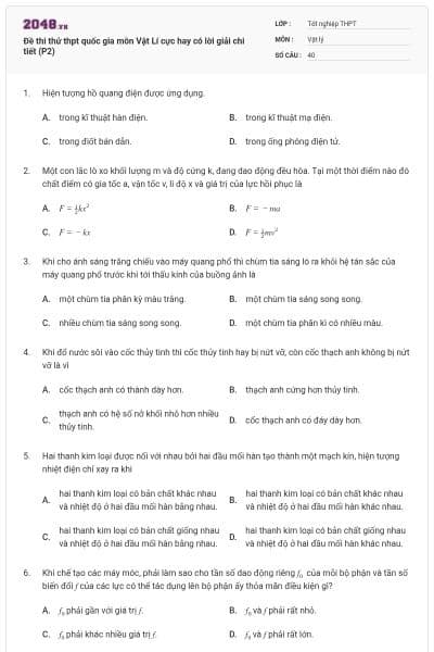 Đề thi thử thpt quốc gia môn Vật Lí cực hay có lời giải chi tiết (P2)