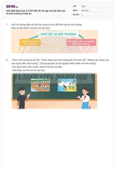 Giải SGK Khoa học 5 CTST Bài 30: Ôn tập chủ đề Sinh vật và môi trường có đáp án