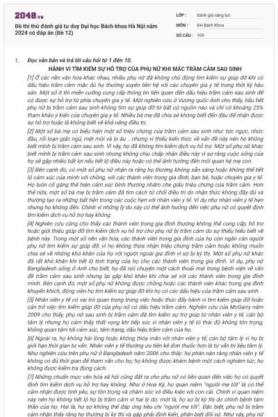 Đề thi thử đánh giá tư duy Đại học Bách khoa Hà Nội năm 2024 có đáp án (Đề 12)