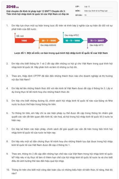 Giải chuyên đề Kinh tế pháp luật 12 KNTT Chuyên đề 3: Tiến trình hội nhập kinh tế quốc tế của Việt Nam có đáp án