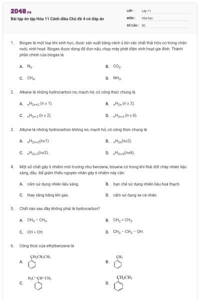 Bài tập ôn tập Hóa 11 Cánh diều Chủ đề 4 có đáp án