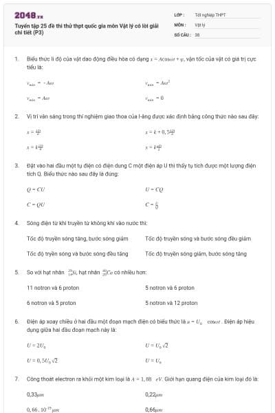 Tuyển tập 25 đề thi thử thpt quốc gia môn Vật lý có lời giải chi tiết (P3)