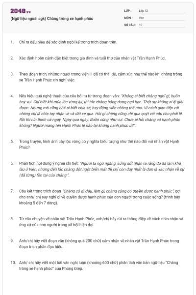 (Ngữ liệu ngoài sgk) Chàng trông xe hạnh phúc