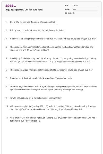 (Ngữ liệu ngoài sgk) Chỗ nào cũng nắng