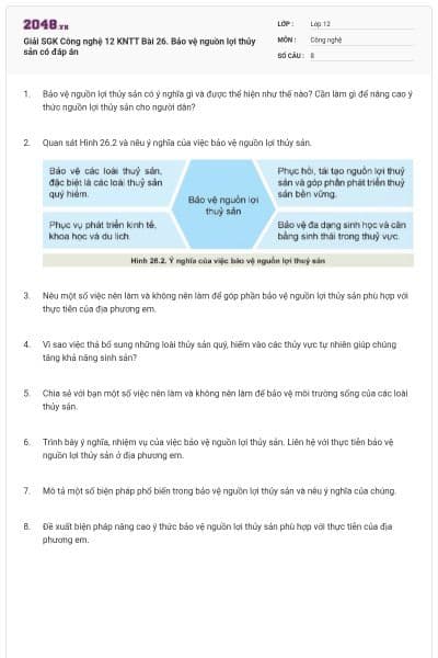 Giải SGK Công nghệ 12 KNTT Bài 26. Bảo vệ nguồn lợi thủy sản có đáp án