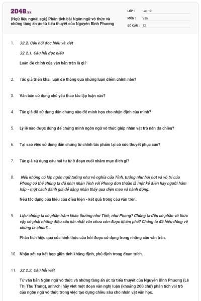 (Ngữ liệu ngoài sgk) Phân tích bài Ngôn ngữ vô thức và những tầng ẩn ức từ tiểu thuyết của Nguyễn Bình Phương