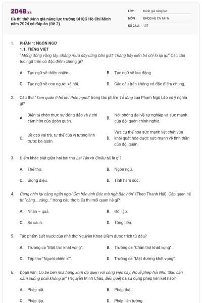 Đề thi thử Đánh giá năng lực trường ĐHQG Hồ Chí Minh năm 2024 có đáp án (Đề 2)