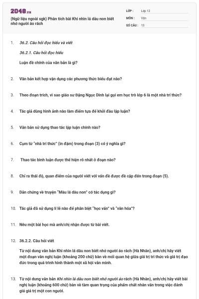 (Ngữ liệu ngoài sgk) Phân tích bài Khi nhìn lá dâu non biết nhớ người áo rách