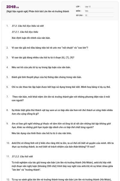 (Ngữ liệu ngoài sgk) Phân tích bài Lớn lên và trưởng thành